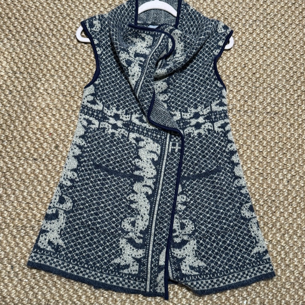 Yaira Boho Sweater Cardigan Vest Blue & Oat Acrylic Medium